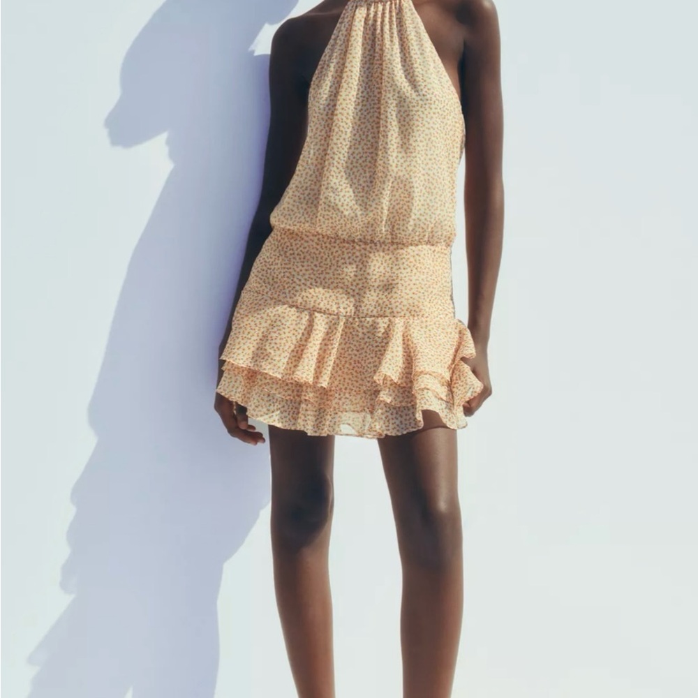 Zara PRINTED RUFFLED MINI DRESS